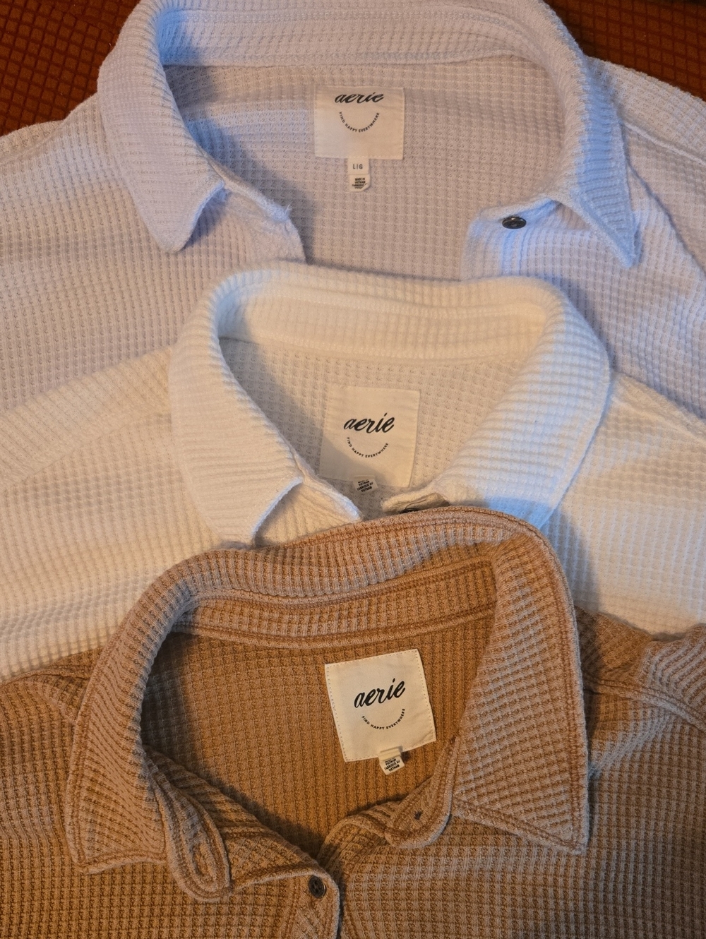 BUNDLE OF 3 Aerie LumberJane Oversized Waffle Knit Button Up Shackets Size L